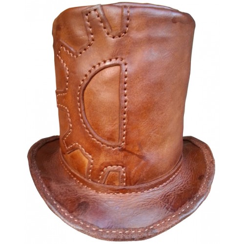 2015 FASHION Steampunk Leather Top Hat with Gear Design for mens 